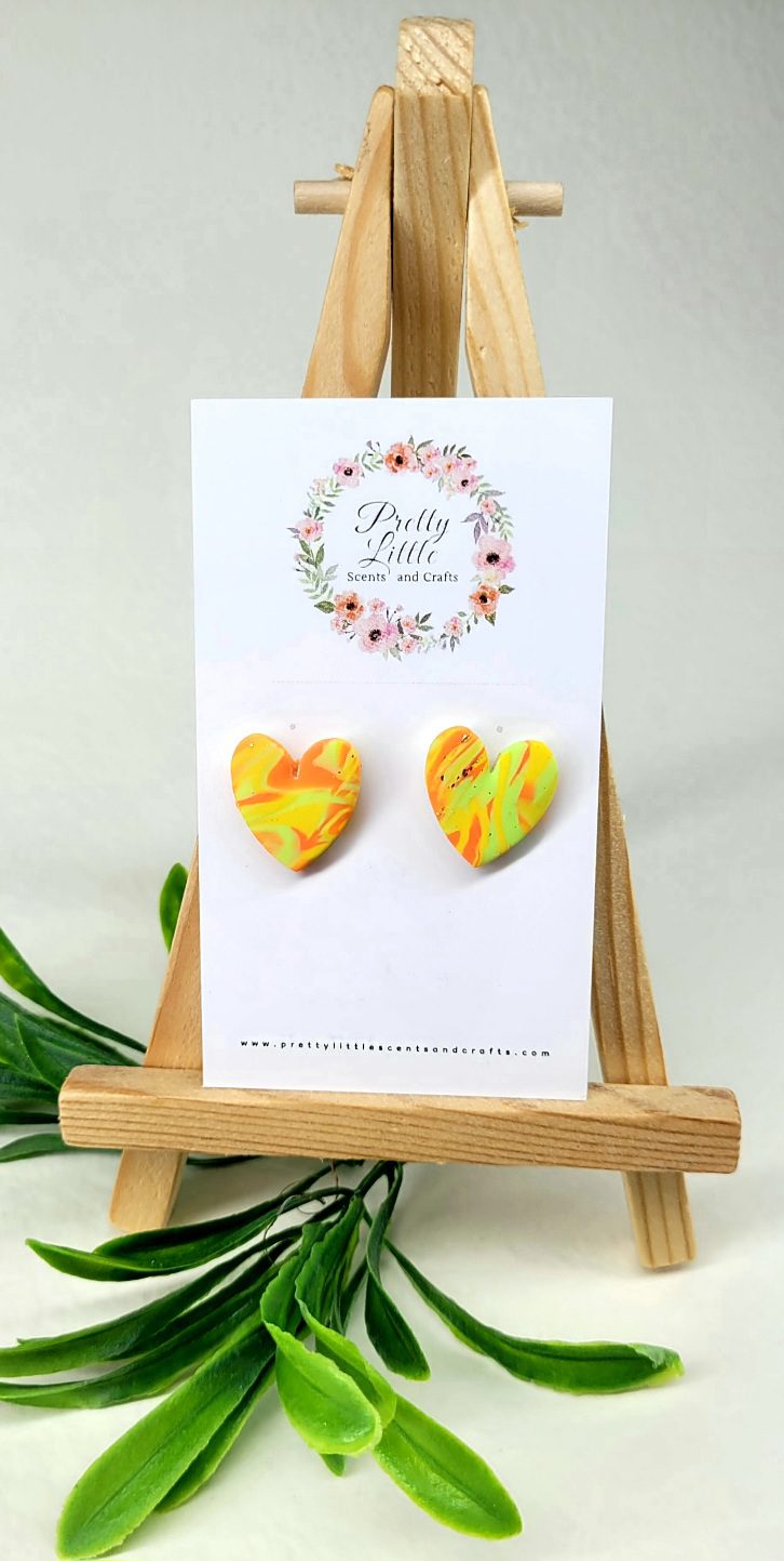 Bright colourful clay earring heart studs